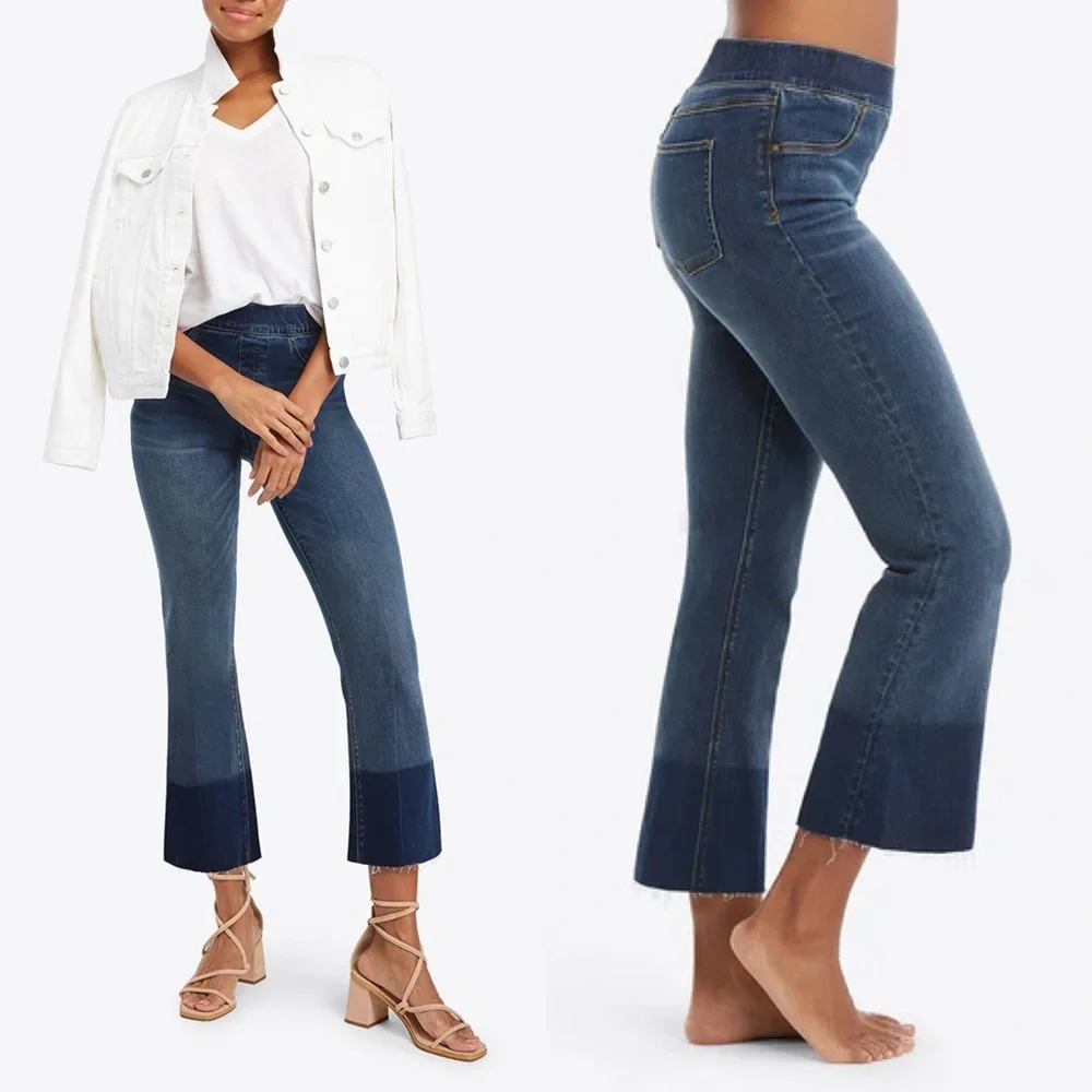 SPANX Cropped Flare Denim Stretch Jeans in Medium Wash - Picture 2 of 15